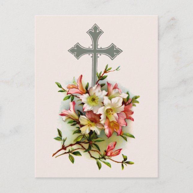 Postal Cruz y Flores Rosadas (Anverso)