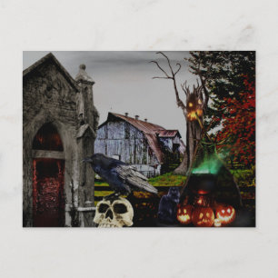 Postal *~* Crypt Raven Witch Skulls HALLOWEEN