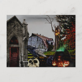 Postal *~* Crypt Raven Witch Skulls HALLOWEEN