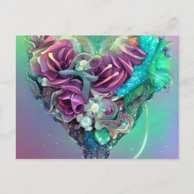 Postal Crystal Heart Rainbow Pastel Morple Tones Fantasía (Anverso)
