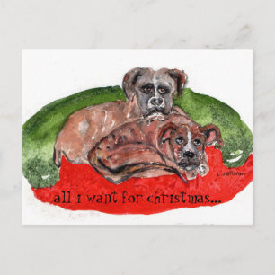 Postal cs. 80 pintura acuarela cachorros de Navidad