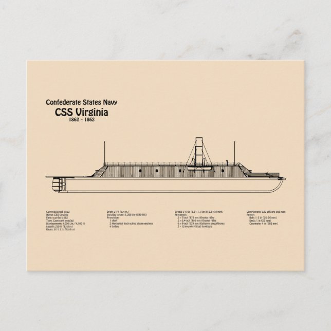 Postal CSS Virginia - Ship Blueprint Planes SD (Anverso)