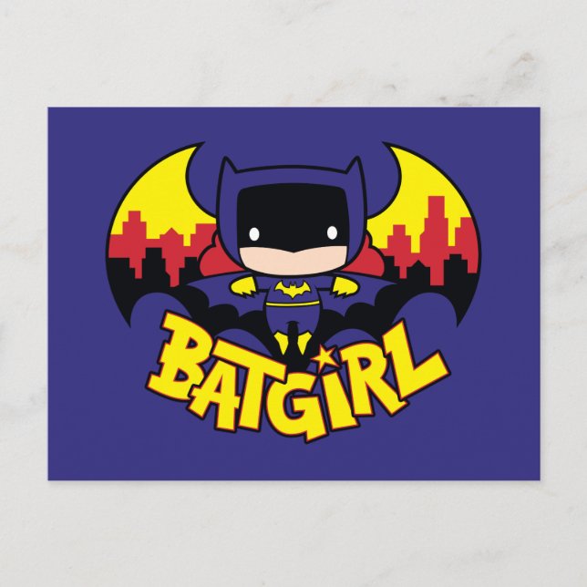 Postal Ctorial Batgirl con motivo de gotham Skyline y log (Anverso)