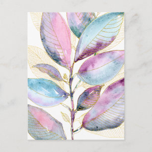 Postal Cuaderno espiral de hojas botánicas de acuarela pa