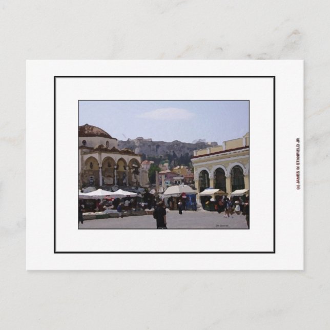 Postal Cuadrado de Monasteraki en Atenas, Grecia (Anverso)