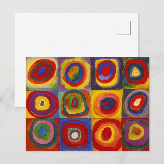 Postal Cuadrados con círculos concéntricos | Kandinsky | (Anverso / Reverso)