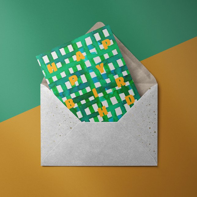 Postal Cuadrícula verde de acuarela de cumpleaños (Subido por el creador)