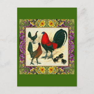 Postal Cuadro Florido de Aves de Juego