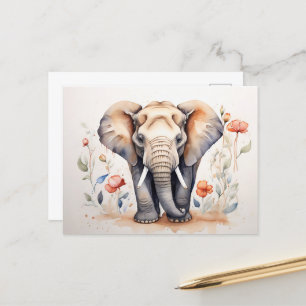 Postal Cuadros acuáticos de elefantes y flores encantador