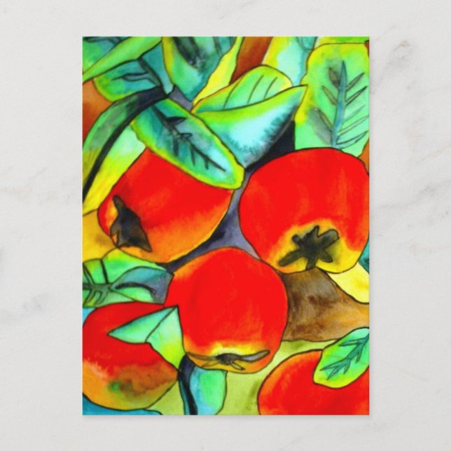 Postal Cuadros de arte original de las manzanas rojas (Anverso)