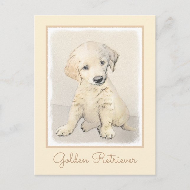 Postal Cuadros De Cachorro Dorado - Arte Original De Perr (Anverso)