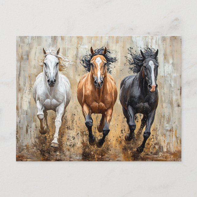 Postal Cuadros de Galloping de Trío de Caballos (Anverso)