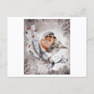 Postal Cuadros de un Robin Bird con una flor
