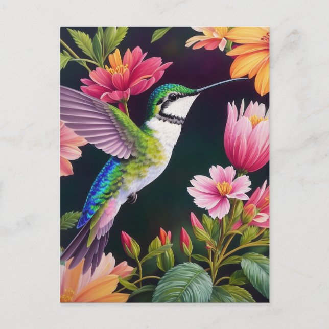 Postal Cuadros Florales De Colorido Hummingbird (Anverso)