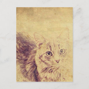 Postal Cuadros gatos de amor boceto de lápiz grisáceo gat