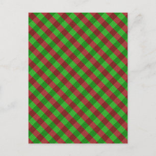 Postal Cuadros rojos y verdes con brillo