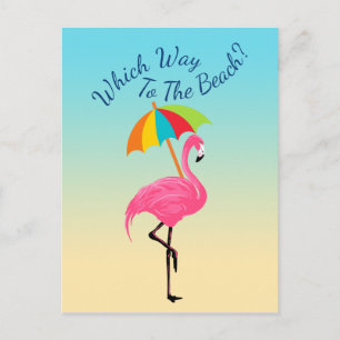 Postal ¿Cuál es el camino a la playa-Pink Flamingo