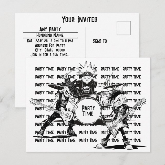 Postal Cualquier Fiesta celebra su fiesta de cumpleaños e (Anverso / Reverso)