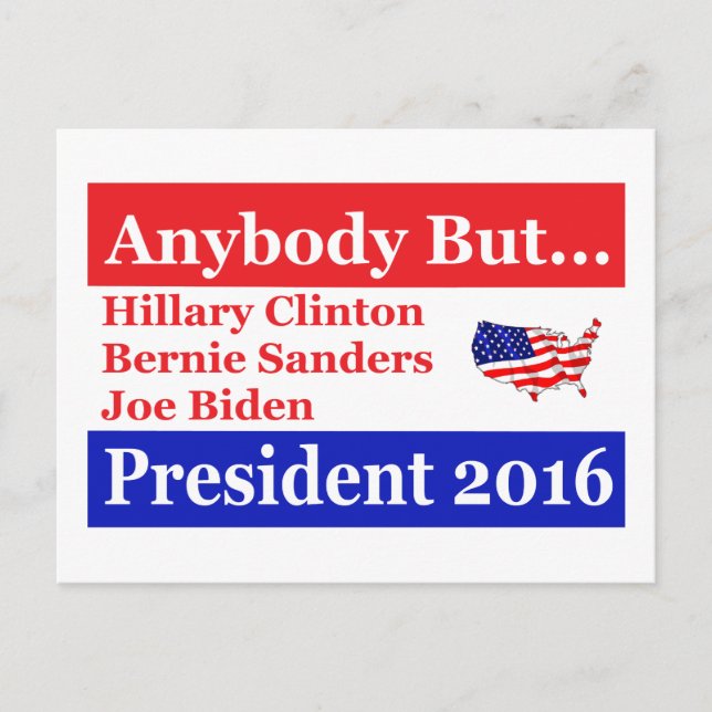 Postal Cualquiera menos Hillary, Biden, Sanders (Anverso)
