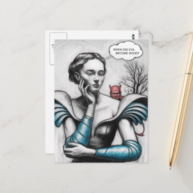 Postal Cuando el mal se convirtió en bien Mujer pensando  (Anverso/Reverso In Situ)