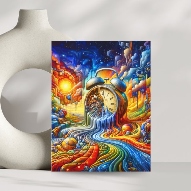 Postal Cuando el tiempo se derrite (Reflect on life's fleeting beauty with this surreal, melting clock postcard.)