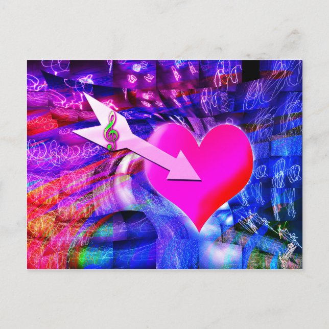 Postal Cuando la flecha musical apunta al corazón (Anverso)
