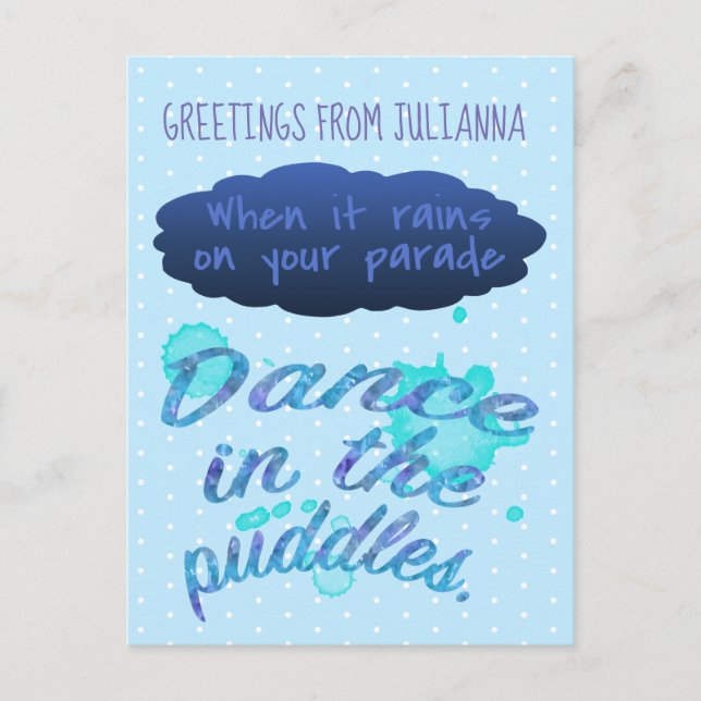 Postal Cuando llueve la cita de ánimo inspirador (Anverso)