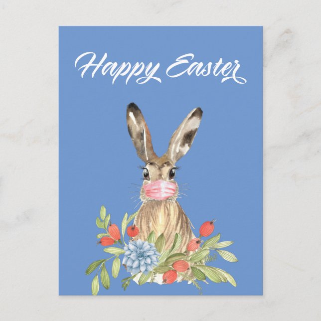 Postal Cuarentena de conejitos con máscara de pascua 2021 (Anverso)