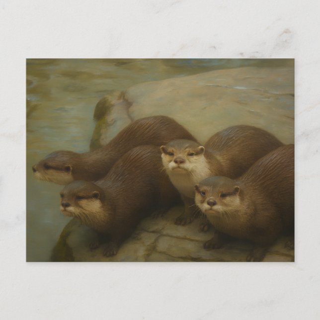 Postal Cuarteto Otter - Impresión de arte de vida salvaje (Anverso)