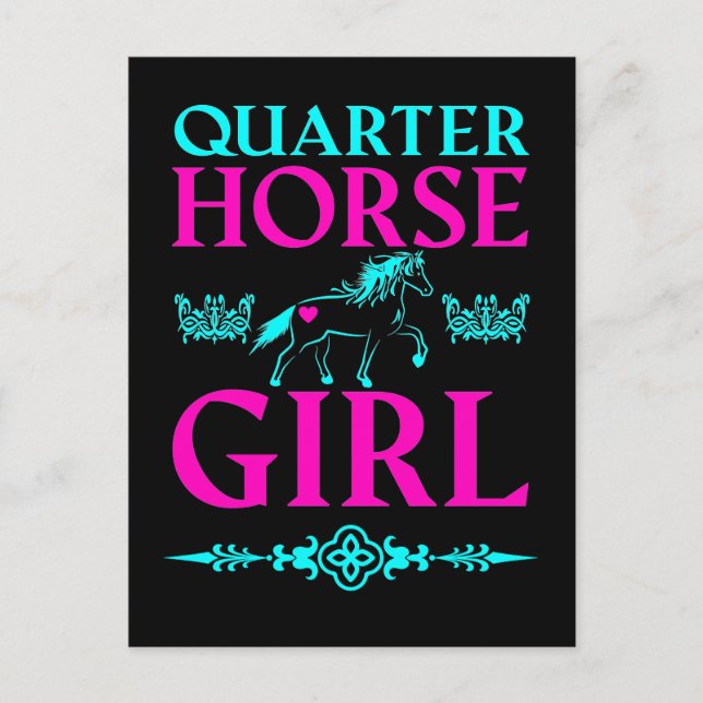 Postal Cuarto Chica de caballos en Aqua y Rosa (Anverso)