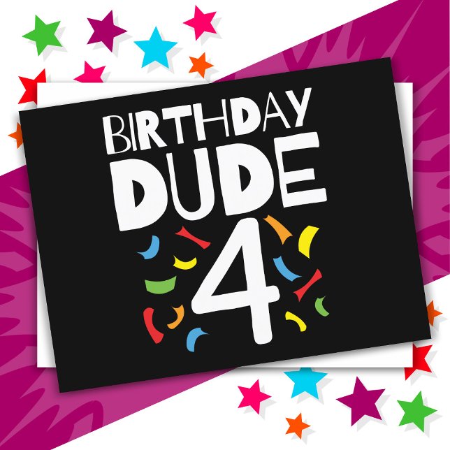 Postal Cuarto cumpleaños niño de 4 años Fiesta Amigo de c (Subido por el creador)