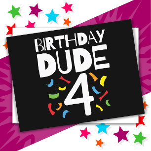 Postal Cuarto cumpleaños niño de 4 años Fiesta Amigo de c