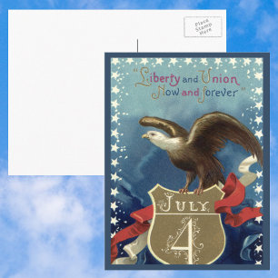 Postal Cuarto de Julio Patriótico Vintage, Águila con Est