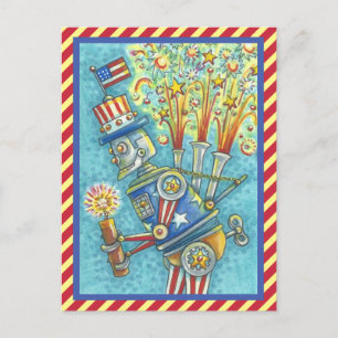 POSTAL CUARTO PATRIOTA DE JULIO FIRWORKS ROBOT POSTCARD