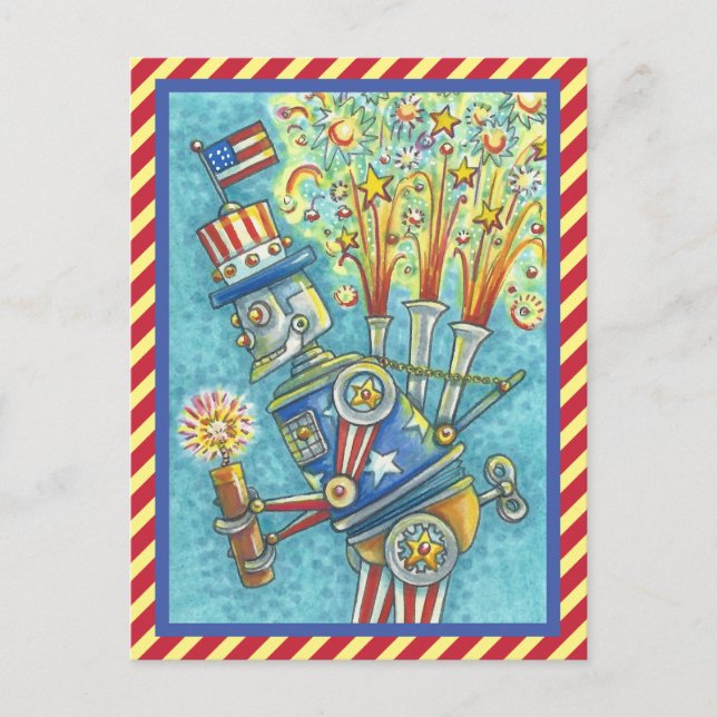 POSTAL CUARTO PATRIOTA DE JULIO FIRWORKS ROBOT POSTCARD (Anverso)