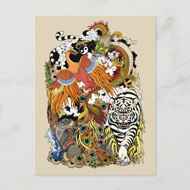 Postal cuatro animales celestes (Anverso)