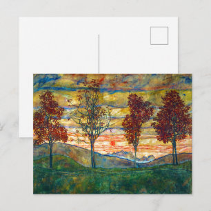 Postal Cuatro árboles Egon Schiele