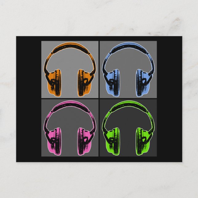 Postal Cuatro Auriculares Pop Art (Anverso)