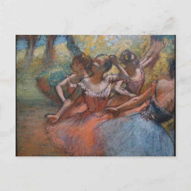 Postal Cuatro bailarinas de ballet en escena de Degas (Anverso)