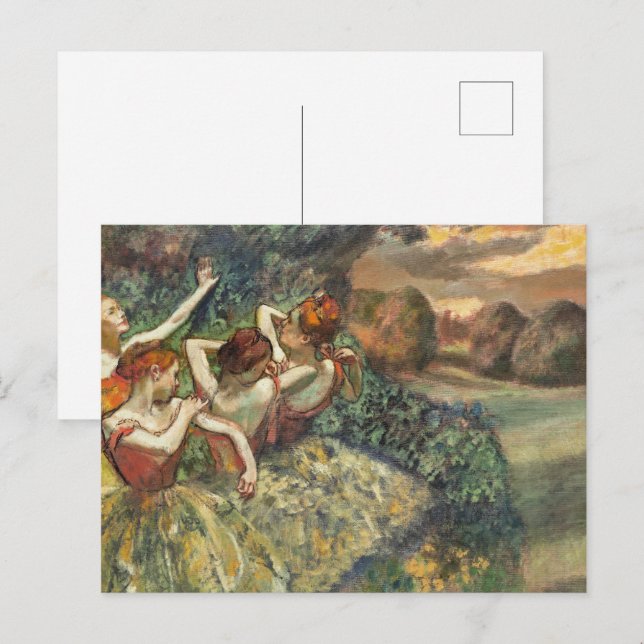 Postal Cuatro bailarinas de Edgar Degas, arte de ballet c (Anverso / Reverso)