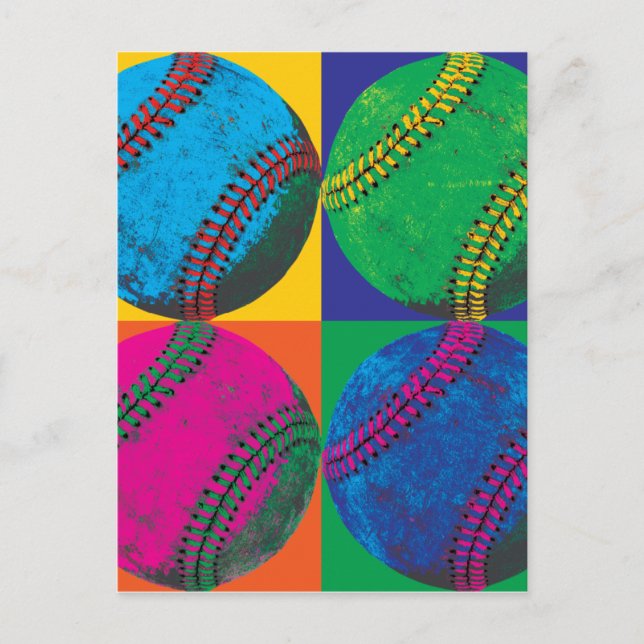 Postal Cuatro Baseballs en diferentes colores (Anverso)