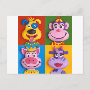 Postal Cuatro caras animales