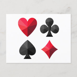 Postal Cuatro conjuntos de cartas de juego: corazones, pa