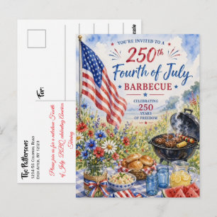 Postal Cuatro de Julio 250 Años Patriótico Acuarela Barba