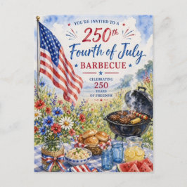 Postal Cuatro de Julio 250 Años Patriótico Acuarela Barba