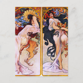 Postal Cuatro Estaciones por Alfons Mucha Art Deco Nouvea