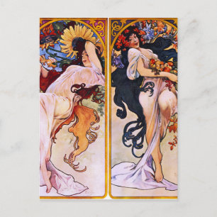 Postal Cuatro Estaciones por Alfons Mucha Art Deco Nouvea