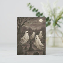 Cuatro fantasmas bajo la luna llena en el cementer