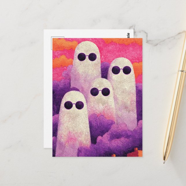 Postal Cuatro fantasmas en gafas de sol (Anverso/Reverso In Situ)