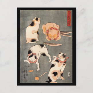 Postal Cuatro gatos jugando juntos